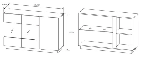 Sestava moderního designového nábytku Adria bílý lesk / dub vnuk skvěle zapadne do každého interiéru