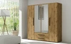 Zrcadlová šatní skříň Maxione 198 cm dub artisan prostorná šatní skříň do ložnice, pokoje pro mladé nebo předsíně obohacená o zásuvky