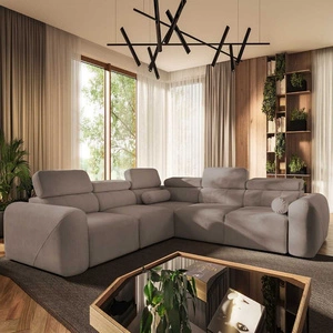 Cantare III rohová sedačka s funkcí spaní tmavě béžová levá pohodlná a stylová rohová sedačka do obývacího pokoje dva kontejnery na lůžkoviny