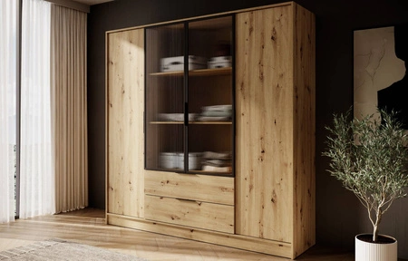Šatní skříň Corse 206 cm dub artisan moderní designová šatní skříň se skleněnými předěly ideální pro šatní skříň do ložnice a kancelářskou skříň s policemi