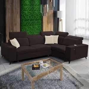 Kelly Sleek II rohová pohovka s funkcí spaní hnědá pravá strana elegantní rohová pohovka do obývacího pokoje z odolné tkané látky