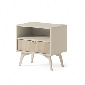 Wald noční stolek béžový / béžová rybí kost se zásuvkou ideální skříňka do ložnice vkusný dekor rybí kosti na čele zásuvky