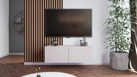 RTV skříňka Colder 100 cm béžová s možností zavěšení stylové rýhované čelo elegantní forma nábytku v moderním stylu