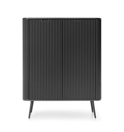 Nábytková sestava Zoya černá moderní designová nástěnná skříňka do obývacího pokoje nebo zasedací místnosti zaoblený tvar nábytkových dílů vlnitá čela