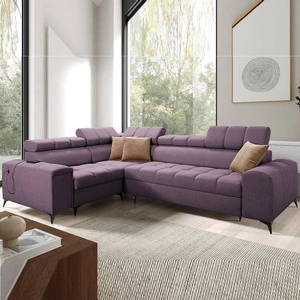 Rohová sedací souprava s funkcí spaní Bolmso II fialová levá rohová sedací souprava s kontejnerem na ložní prádlo s plnovýsuvnou zásuvkou v boční části nábytku