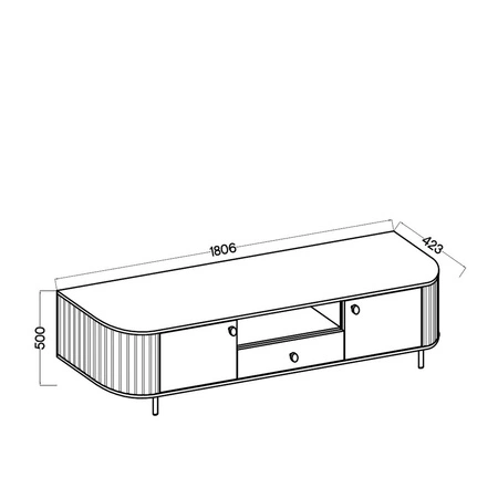 RTV skříňka Ovalio 181 cm dub cremona netradiční TV skříňka do obývacího pokoje kovové dekorativní doplňky frézování
