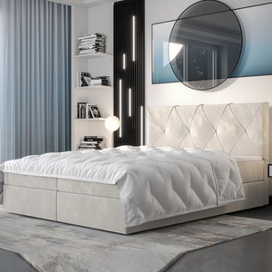 Béžová kontinentální postel Arvada 140x200 v moderním skandinávském stylu s čalouněným čelem