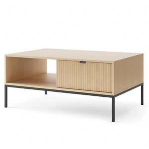 Lovro konferenční stolek dub vicenza stylový konferenční stolek se zásuvkami odolný proti polití horní desky ozdobné rýhování kovové doplňky