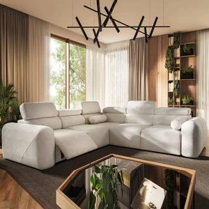 Rohová sedačka s funkcí spaní Cantare III Lux slonová kost levá stylová a pohodlná rohová sedačka do obývacího pokoje se zvedací opěrkou nohou