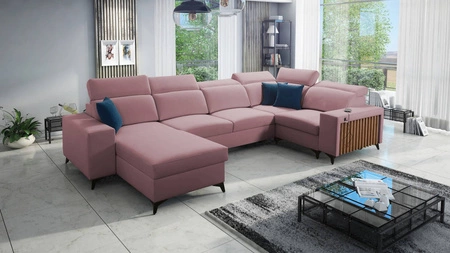 Rohová sedací souprava s funkcí spaní Kelly IV Indian pink left velvet pohodlná rohová sedací souprava nastavitelné opěrky hlavy boční čalouněné lištami