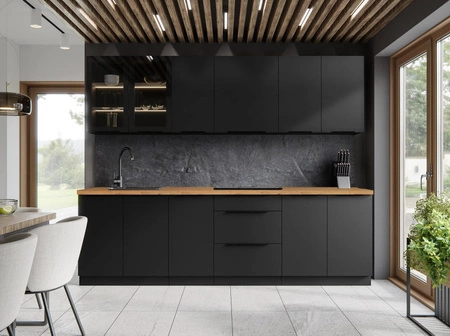 Sada kuchyňského nábytku Black 260 cm kovové úchytky skříňky vypadají skvěle v moderních interiérech