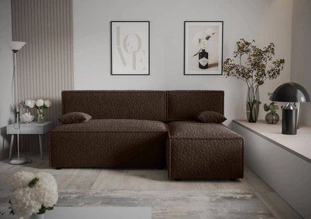 Rohová sedací souprava s funkcí spaní Brandon hnědý pravý roh měkká tkanina s charakteristickou smyčkovou povrchovou nádobou na lůžkoviny