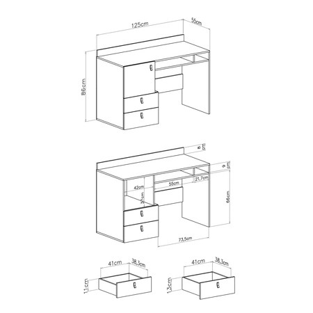 Psací stůl se zásuvkami Niko 125 cm bílý / dub / mořský stylový a funkční do pokoje pro mládež