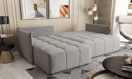 Rohová pohovka s funkcí spaní Oroso světle šedá levá pohovka měkká sametová tkanina s hydrofobním potahem nádoba na lůžkoviny