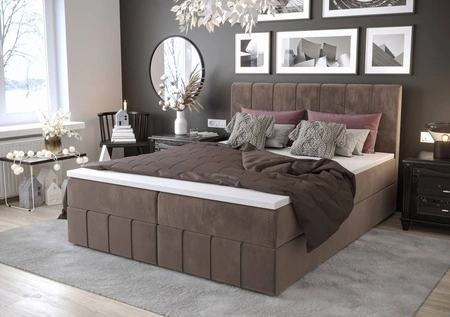 Světle hnědá kontinentální postel Casey 140x200 v moderním skandinávském stylu s výrazným čelem