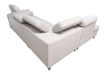 Rohová pohovka s funkcí spaní Castel VII šedohnědá levostranná stylová rohová pohovka s úložným prostorem na lůžkoviny a polohovatelnými opěrkami hlavy