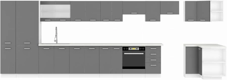 Sada kuchyňského nábytku Sonia 180 cm lesklá čela jedinečný styl skříně s prosklenou vitrínou dodává nábytku lehkost a styl