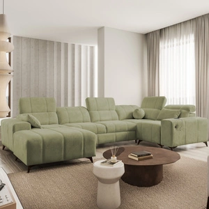 Penejos IV rohová sedačka s funkcí spaní olivová levá stylová rohová sedačka se dvěma nádobami na lůžkoviny odolná látka