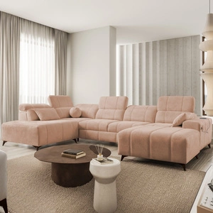 Rohová sedací souprava s funkcí spaní Penejos VI losos pravý Stylová rohová sedací souprava se dvěma lůžkovinami odolná tkanina