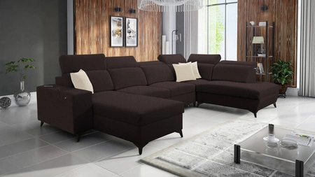 Kelly Elegantní VI rohová pohovka s funkcí spaní hnědá levá strana moderní designová rohová pohovka do obývacího pokoje s nastavitelnými opěrkami hlavy