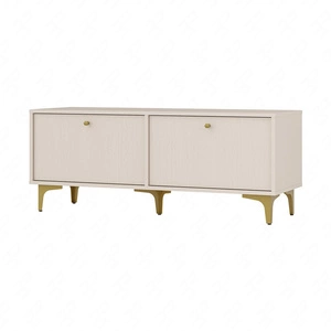 RTV skříň Kioto I 121 cm béžová elegantní skříň s dvířky otevíranými dolů tlumené barvy zlaté doplňky