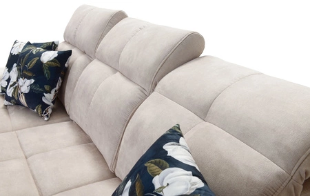 Rohová sedací souprava s funkcí spaní Buffalo XI béžová pravá strana stylová rohová sedací souprava se třemi přihrádkami na lůžkoviny velurová tkanina