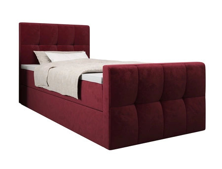 Vínová kontinentální postel Manhattan 90x200 v moderním skandinávském stylu s čalouněným čelem a nohou postele s úložným boxem