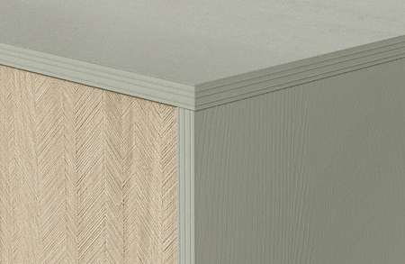 Komoda Wald 106 cm eukalyptus / béžová herringbone vkusný dekor herringbone na čelech prostorná komoda ve skandinávském stylu