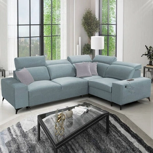 Kelly Sleek II rohová pohovka s funkcí spaní arktická modrá pravá strana elegantní rohová pohovka do obývacího pokoje z tkané látky