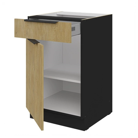 Stojící kuchyňská skříňka se zásuvkou a policí Crotone 50 D 1F 1S BB kovové hrany úchytek skříňka odolná proti vlhkosti a poškození