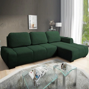 Rohová pohovka s funkcí spaní Gentle zelená pravá strana Stylový design rohové rozkládací pohovky charakteristické svým zaobleným tvarem