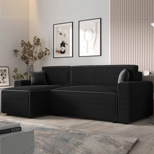 Rohová sedací souprava s funkcí spaní Brandon Bis černá levá trojrozměrná tkanina s výrazným pruhovaným kontejnerem na lůžkoviny