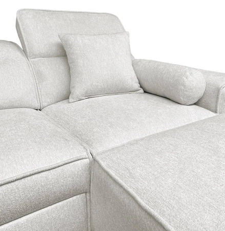 Rohová sedací souprava s funkcí spaní Viano krémová pravá strana Stylová rohová sedací souprava zajímavého tvaru s nastavitelnými opěrkami hlavy Dekorativní polštáře