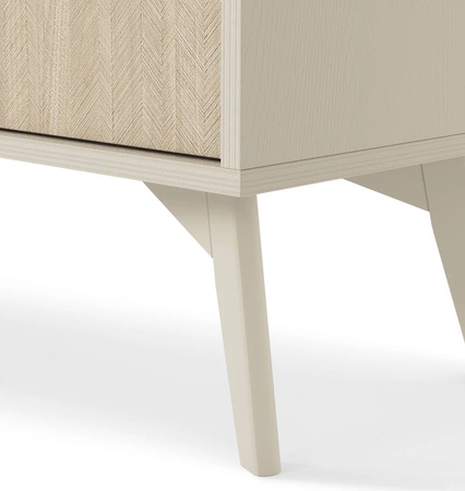 Knihovna Wald 80 cm béžová / béžová rybí kost Skandinávský design stabilní knihovna na vysokých nohách s dvířky do obývacího pokoje vkusný vzor rybí kost