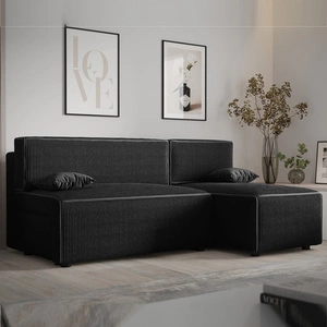 Rohová sedací souprava s funkcí spaní Brandon černá pravý roh trojrozměrná tkanina s výrazným pruhem nádoba na lůžkoviny