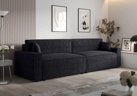 Rozkládací pohovka Brandon XL Bis černá moderní designová tkanina s výrazným smyčkovým povrchem nádoby na lůžkoviny