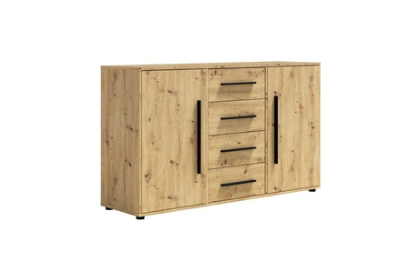 Komoda Maxione 150 cm dub řemeslný elegantní a univerzální styl komody do ložnice nebo obývacího pokoje vkusné černé úchyty