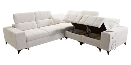 Rohová sedací souprava s funkcí spaní Penejos III světle šedá pravý roh Přikrývka do obývacího pokoje dvě nádoby na lůžkoviny