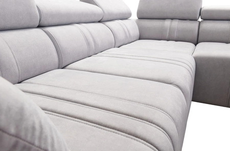 Rohová pohovka s funkcí spaní Castel IV růžová levá stylová rohová pohovka s kontejnery na lůžkoviny a nastavitelnými opěrkami hlavy