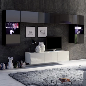 Nástěnná skříňka Apulia II bílý lesk / černý lesk Výjimečně stylová nástěnná skříňka s jednoduchými nábytkovými díly, která se hodí do každého interiéru