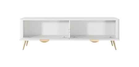 RTV skříňka Lante 163 cm bílá designová TV skříňka v módním stylu zaoblené hrany masivního vkusného rýhovaného čela