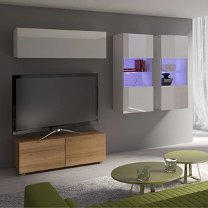 Nábytek nástěnná skříňka Apulia XII bílý lesk / zlatý dub výjimečně stylová nástěnná skříňka jednoduché jednotky hodící se do každého interiéru