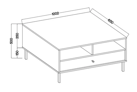 Konferenční stolek Kioto II z eukalyptu se zásuvkou elegantní design vyztužený kovovými nohami v černé barvě jemná rukojeť