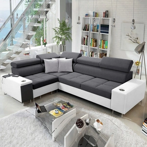 Rohová rozkládací pohovka s funkcí spaní Dafni II grafitově bílá levá rozkládací pohovka se zásuvkou na lůžkoviny v boční části nábytku