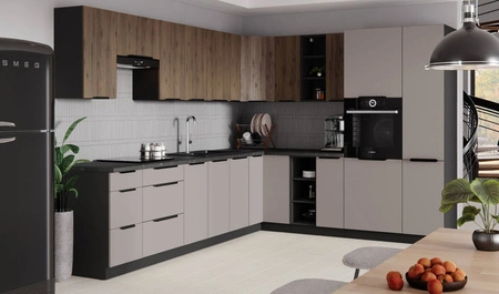 Brianza / Tarraco rohová kuchyňská sestava 310x250 cm kovové úchytky skříněk vypadají skvěle v moderních interiérech