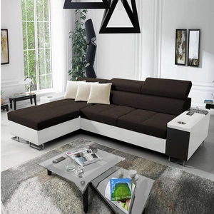 Rohová rozkládací pohovka Dafni hnědá a bílá levá opletená pohodlí a funkčnost při každodenním odpočinku