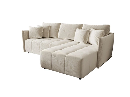 Rohová sedací souprava s funkcí spaní Oroso béžová pravý roh měkká sametová tkanina s hydrofobním potahem nádoba na lůžkoviny