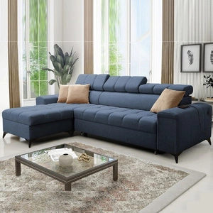 Rohová sedací souprava s funkcí spaní Bolmso modrá levá rohová sedací souprava se dvěma nádobami na lůžkoviny praktická zásuvka v boční části nábytku