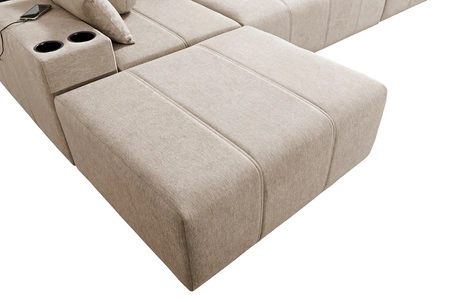 Rohová sedací souprava s funkcí spaní Tesalia XII zelená levá moderní design pohodlný posuvný opěrák zásuvka v boku nábytku