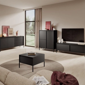 Nábytková sestava Sesti černá moderní a originální designová nástěnná skříňka zajímavá kombinace drážkování s hladkými push-to-open čely